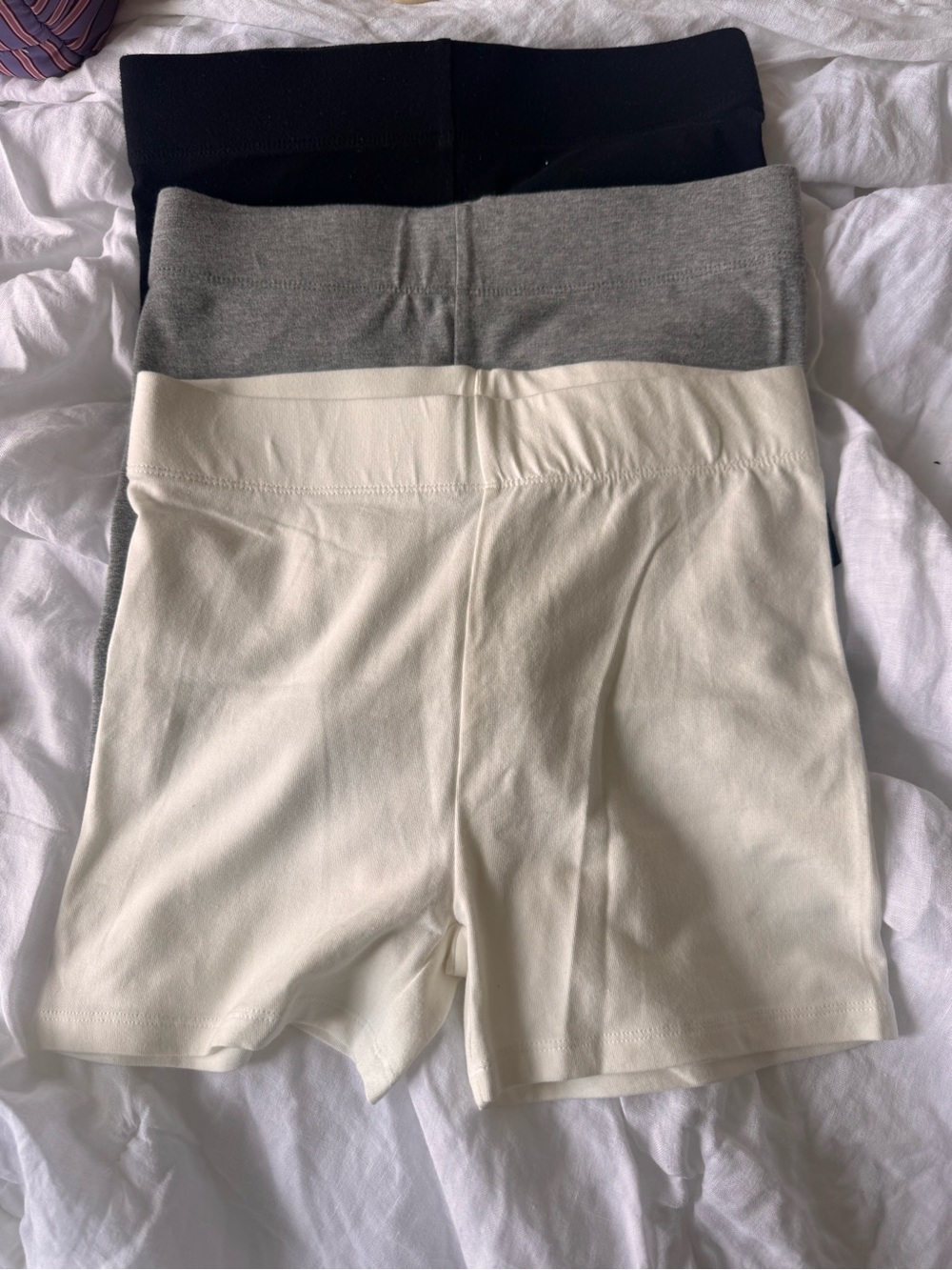 Forever 21 Pack of High-Waist Athletic Bike Shorts in Black, Gray, white